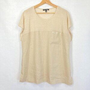 Picadilly Made In Canada Linen Blend Short Sleeve Blouse Coastal Boho L